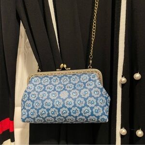 Handmade Blue Floral Japanese Style Clutch with Metallic Accents